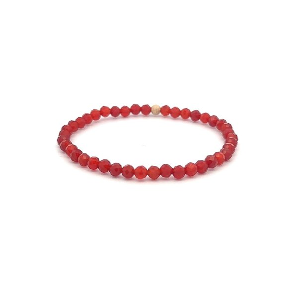 Natural Carnelian Microfaceted Mini 4mm Stretchable Bracelet 14k Stardust Bead - Picture 5 of 5